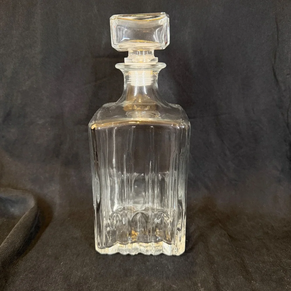Vintage Mid Century Modern Ribbed Glass Whiskey Decanter Clear 9